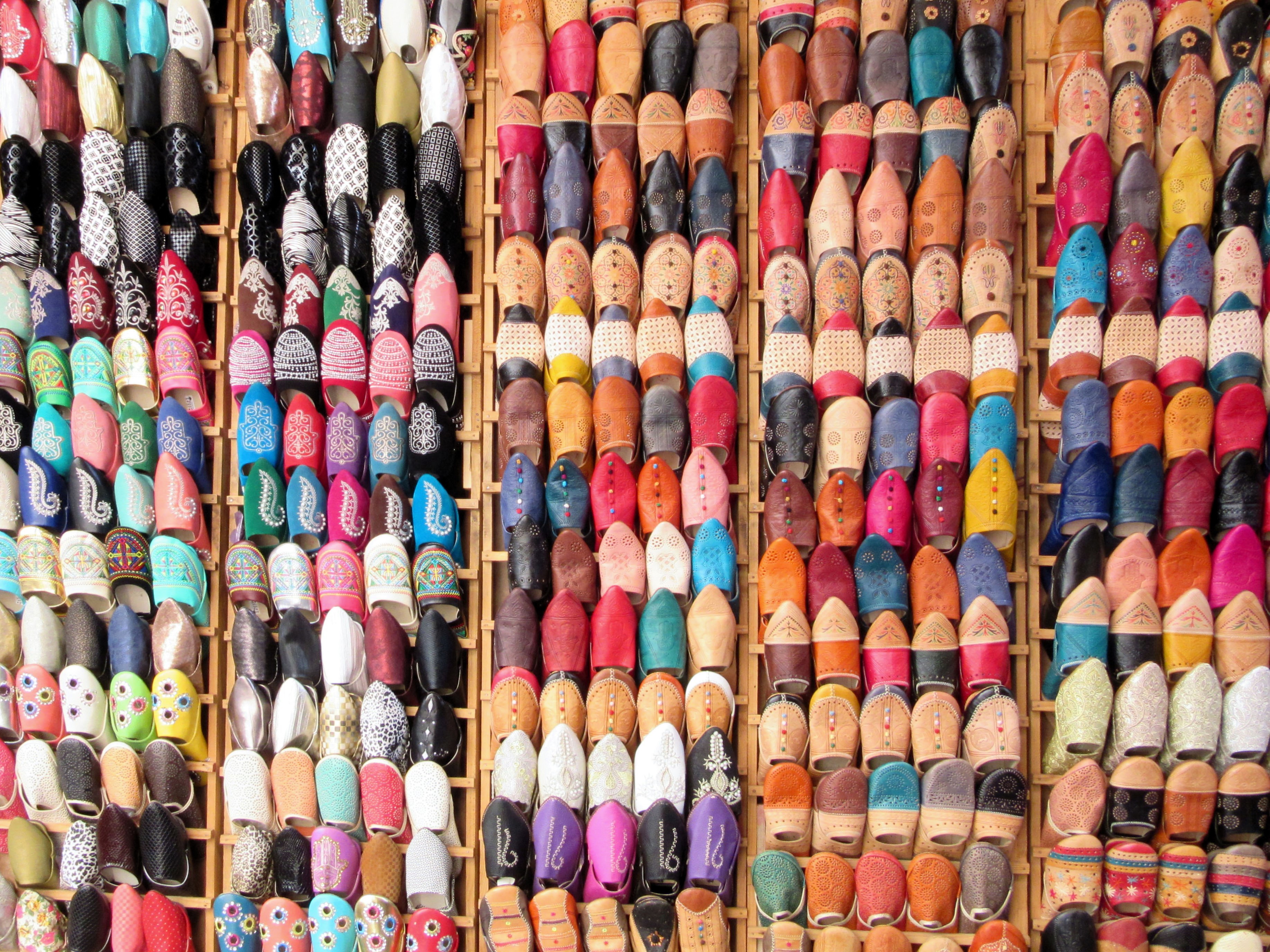 A wall of colourful slippers