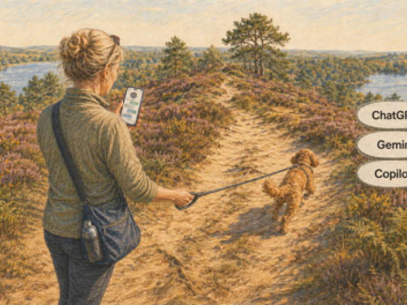 An AI chatbot created image of a woman walking a dog
