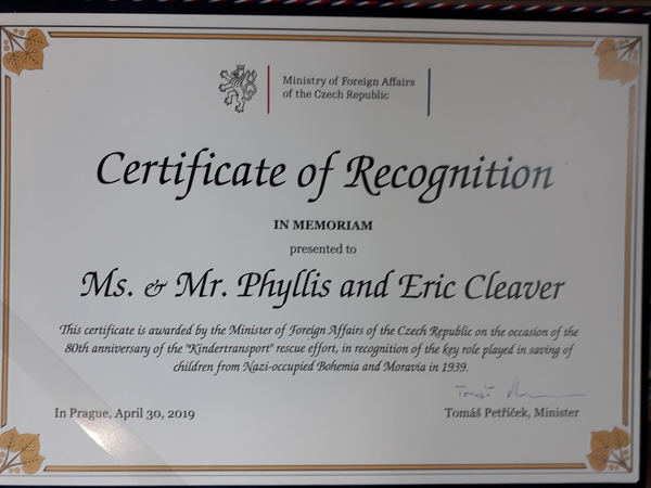 The Cleavers Certificate of Recognition
