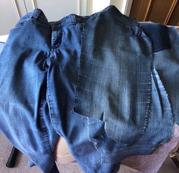 A denim jacket made from old jeans by Helena Roberts from Macclesfield u3a
