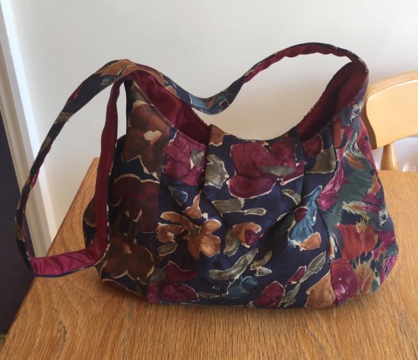 A Silk Bag made from 3 Silk Ties by Helena Roberts, Macclesfield u3a