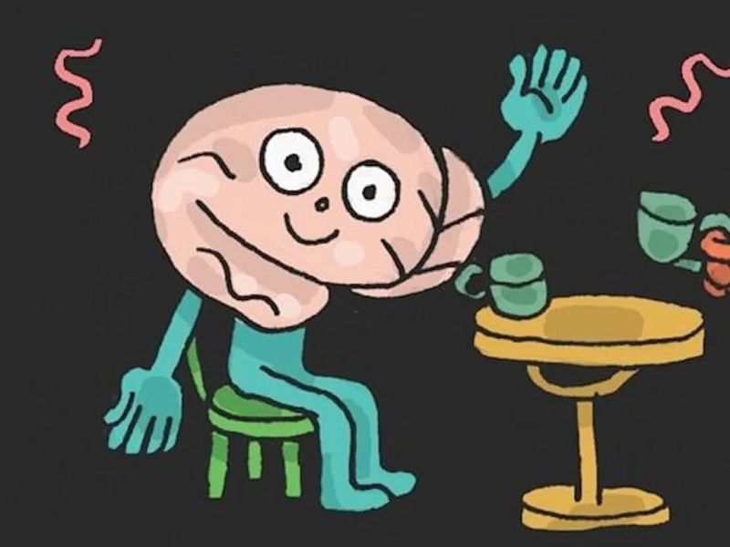 illustration of brain sitting at a table smiling